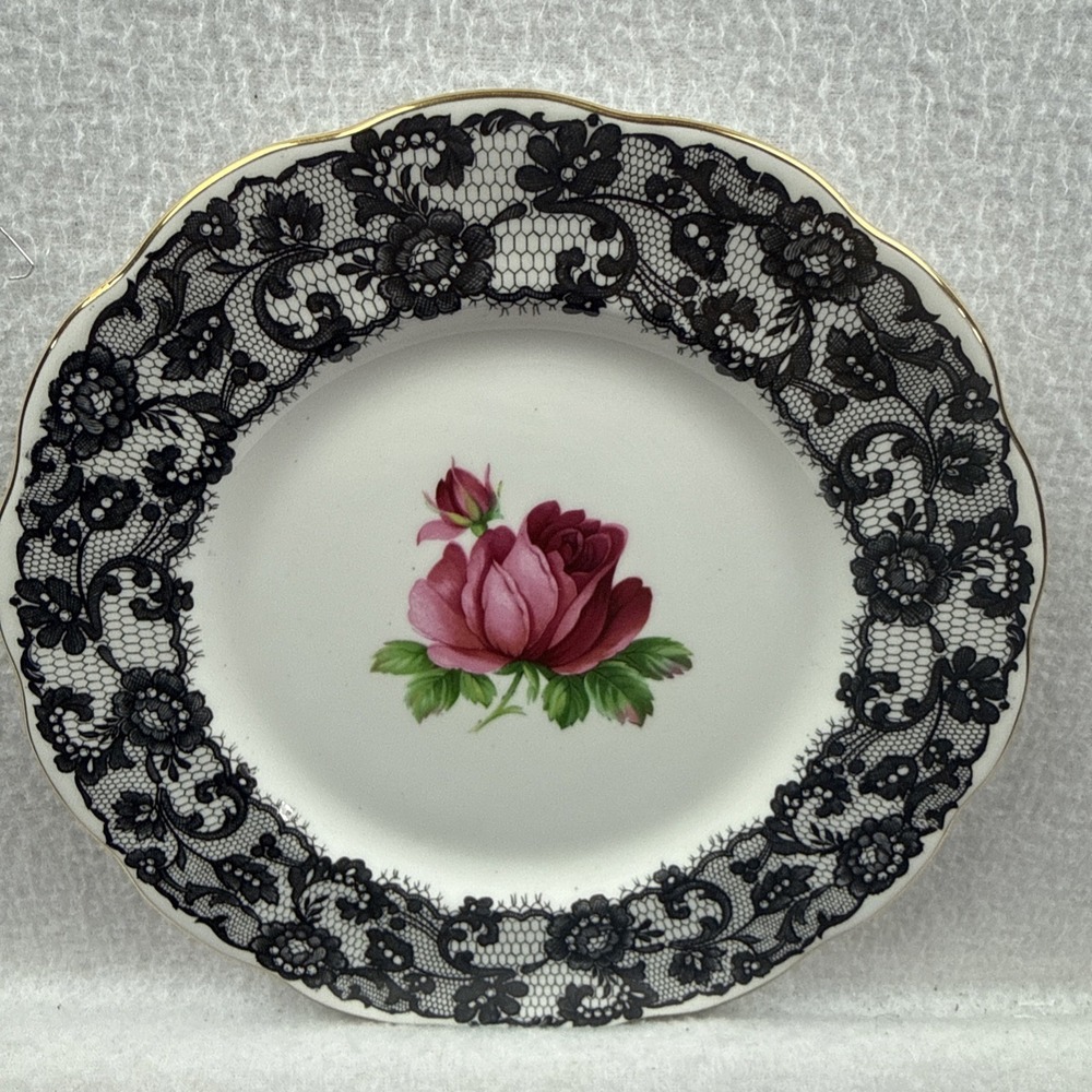 Royal Albert Senorita Salad Plate Bone China Black Lace Rose Vintage Excellent